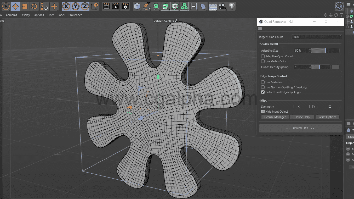 C4D插件-模型拓扑3边面转4边面ExosideQuadRemesher1.1 For C4d+教程