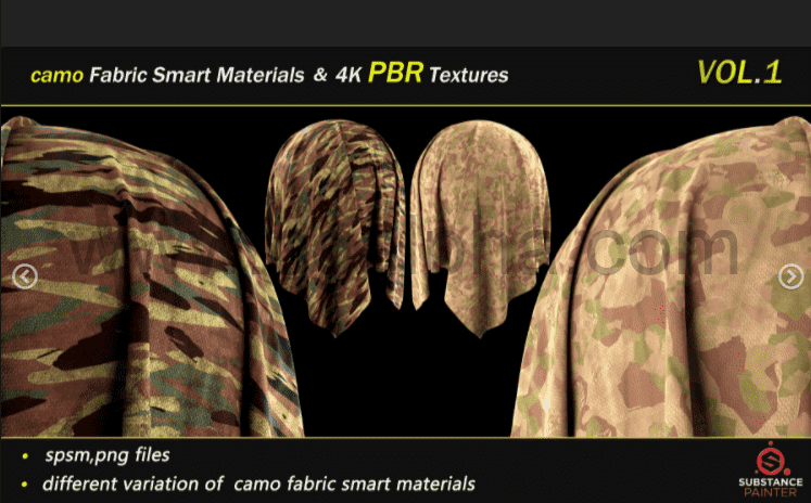 Artstation-50 迷彩面料智能材料包 + 4K PBR 纹理
