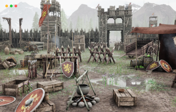 【UE4/5】中世纪军事战争营地 Medieval Wooden Fort – Military War Camp – Palisade Wall Fence – Bandit camp