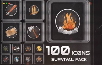 Unity – 100 个生存游戏图标包 100 Survival Icons Pack