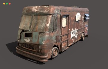 模型资产 – 废弃货车3D模型 Abandoned Van With Graffiti 3D model