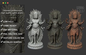 模型资产 – 印度教神雕像 16K高清纹理 God Statue 16K HD Texture