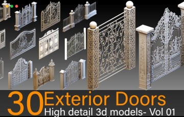 模型资产 – 30 组高细节装饰门3D模型 Exterior Doors- Vol 01- Kitbash- High detail 3d models