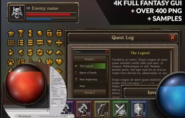 Unity – 游戏图标UI 4k Full Fantasy GUI + over 400 png + samples
