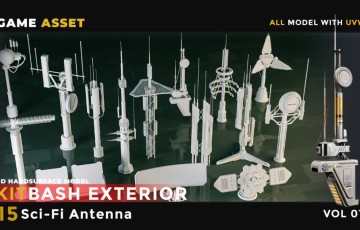 模型资产 – 15 种科幻天线 15 Sci-Fi Antenna Vol 01