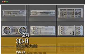 模型资产 – 24 种科幻建筑模型包 24 + scifi architecture kitbash panels pack V02