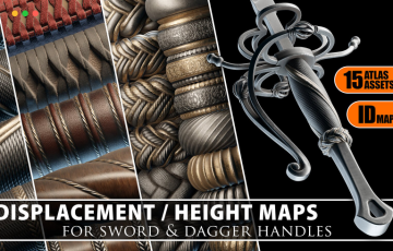 武器握把置换贴图 Displacement / Heightmaps for Sword&Dagger handles Vol. 1