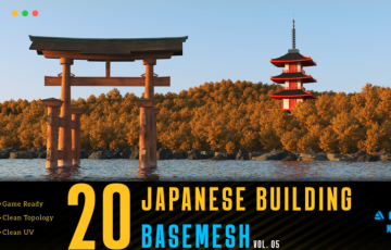 模型资产 – 日本建筑模型包 20 Japanese Building Basemesh Vol.05 (Game Ready)