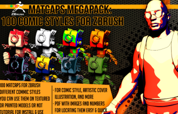 ZBrush插件 – 100 种漫画风格 Matcaps Megapack