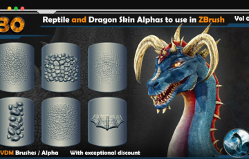 30 组爬行动物和龙鳞皮肤贴图素材 30 Reptile and Dragon Skin Alphas to use in ZBrush Vol 02
