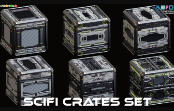 模型资产 – 风格化科幻模型 SciFi Crates set