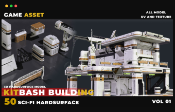 50 组科幻建筑硬表面模型 50 Kitbash Sci-Fi Building Hardsurface Vol 01