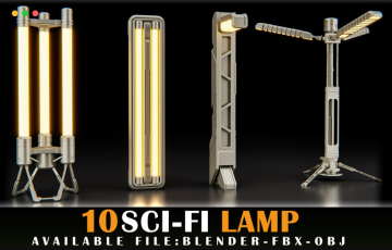 模型资产 – 10 种科幻路灯模型 10 SCI-FI LAMP HARDSURFACE (LIGHT) VOL 01