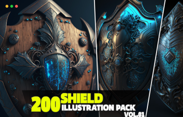 200 张盾牌参考照片 200 Shield Illustration Pack Vol.01