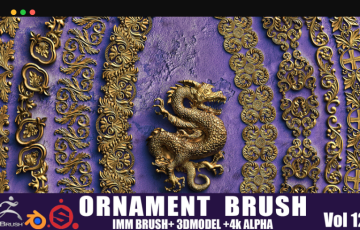 Zbrush笔刷 – 装饰品笔刷 ORNAMENT BRUSH ( IMMBRUSH+3dModels+4kAlphas ) Vol 12