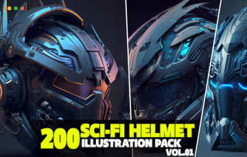 200 张科幻头盔插画参考图片 200 Scifi-Helmet Illustration Pack Vol.01