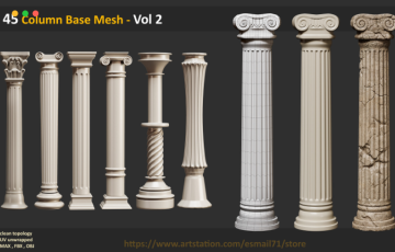 模型资产 – 45 组石柱基础模型 45 Column Base Mesh – Vol 2