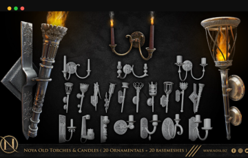40 种装饰物火把道具模型 Noya Old Torches & Candles