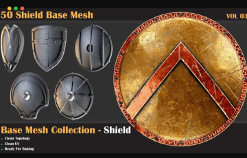 模型资产 – 50 种游戏道具盾牌模型 50 Shield Base Mesh