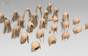模型资产 – 女性动漫角色头发模型 25 female anime hair pack