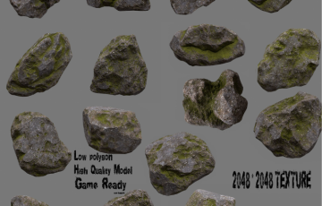 模型资产 – 17种写实苔藓岩石 Rocks