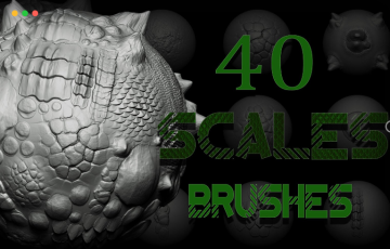 Zbrush笔刷 – 40 组鳞片和皮肤细节笔刷 Scales and Skins VDM Brush + Alphas