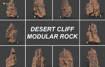 模型资产 – 10组沙漠悬崖模块化岩石3D模型 Low poly Desert Cliff Modular Rock 3d model
