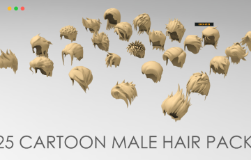 模型资产 – 25 款卡通头发资产造型 25 cartoon male hair pack