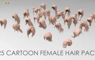 模型资产 -25 款卡通头发资产造型 25 cartoon female hair pack