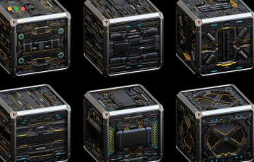 模型资产 – 6 种科幻风格箱子套装 SciFi Crates set