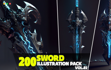 200 张武器宝剑插图插画设计参考 200 Sword Illustration Pack Vol.01