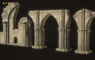 模型资产 – 古代大教堂遗址3D模型 Ancient Cathedral Ruins Low poly 3D model