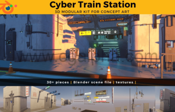 Blender – 模块化火车站模型 Cyber Train Station Modular Kit