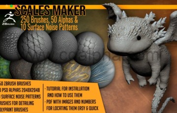 Zbrush笔刷 – 250 种50个ZB贴图纹理 250 ZBrush Brushes, 50 Alphas, and 10 Surface Patterns