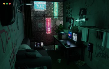 Blender – 赛博朋克反乌托邦公寓场景 Cyberpunk Dystopian Apartment Scene + Exterior 3D Blender File