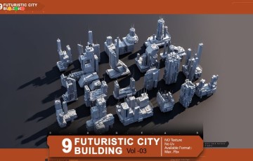 模型资产 – 未来城市建筑包 Futuristic City building Pack vol 03