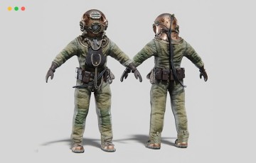 模型资产 – 高精度潜水服资产 Copper Bronze Diving Suit