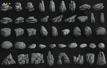 45个风格化岩石资产包3D模型 45 Stylized Rock Asset Pack Low-poly 3D model