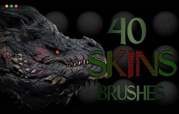 40 种龙和爬行动物皮肤笔刷 40 Dragons and Reptiles Skins Brush + Alpha