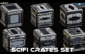 模型资产 – 6 组科幻硬表面箱子 SciFi Crates set