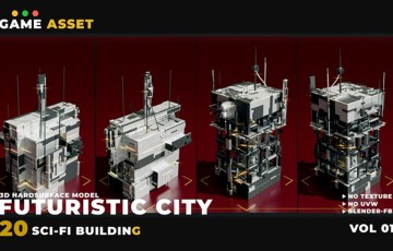 模型资产 – 20 种科幻城市建筑模型 20 SCI-FI BUILDING FUTURISTIC CITY VOL 01
