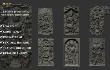 模型资产 – 模块化印度寺庙墙 Low poly India Temple Wall modular