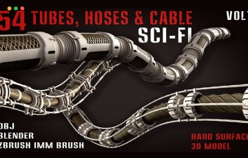 模型资产 – 54 种科幻管材电缆 54 Sci-Fi Tubes, Hoses & Cables