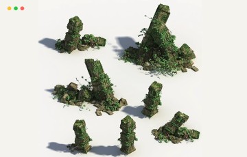 模型资产 – 废墟石柱模型 Ruin Stone Column 3D model