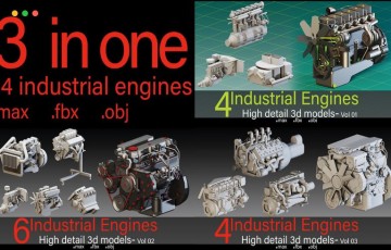 模型资产 – 高细节发动机3D模型 14 Industrial Engines- High detail 3d models