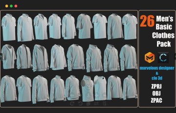 26 件男士服装包 Men’s Basic Clothes Pack Marvelous/Clo3D Project File