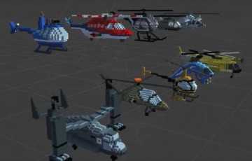 Unity – 像素化直升机 Simple Voxel Helicopters Pack