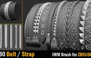 Zbrush笔刷 – 30 组皮带笔刷 30 IMM Belt / Strap Brush for Zbrush