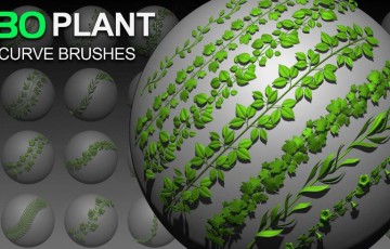 Zbrush笔刷 – 30 组植物曲线笔刷 30 Plant Curve Brushes