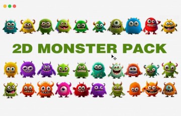 【UE4/5】可爱毛茸茸怪物包 2D Animated Cute and Furry Monster Pack (Pack of 30)
